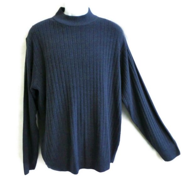 Vintage 80s Geoffrey Beene Sweater Mock NO itch Acrylic Mens Midnight Blue XL - Picture 2 of 6